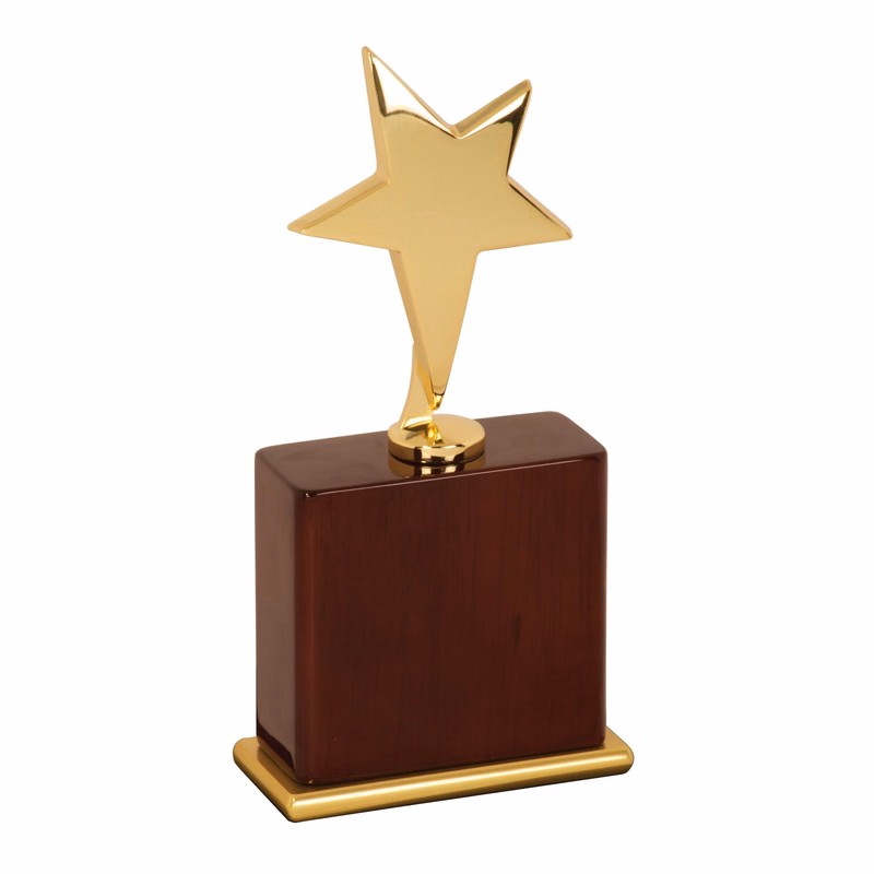 8" Gold/Rosewood Star Award on Piano Finish Base
