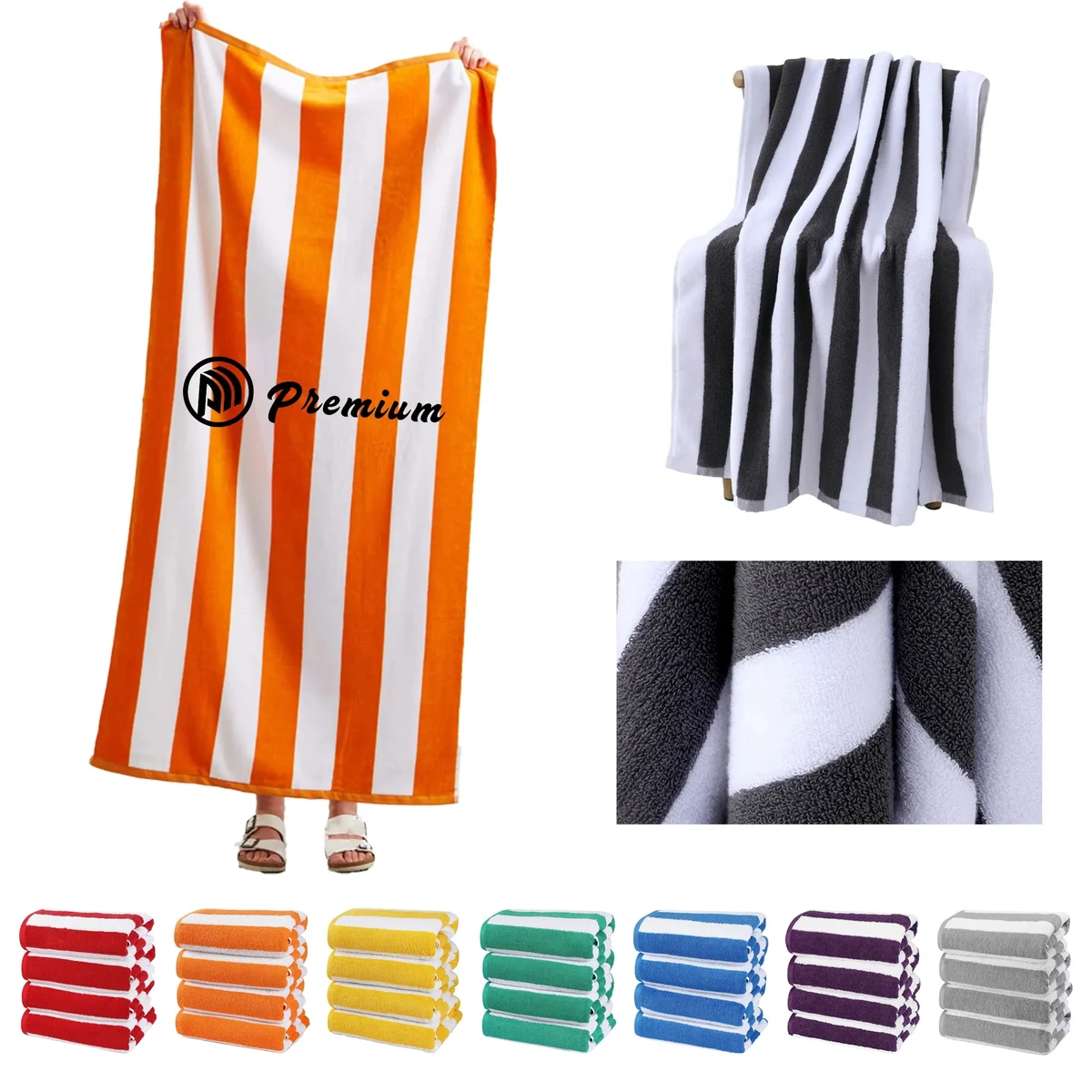 Embroidery Cotton Stripe Beach Towel 1