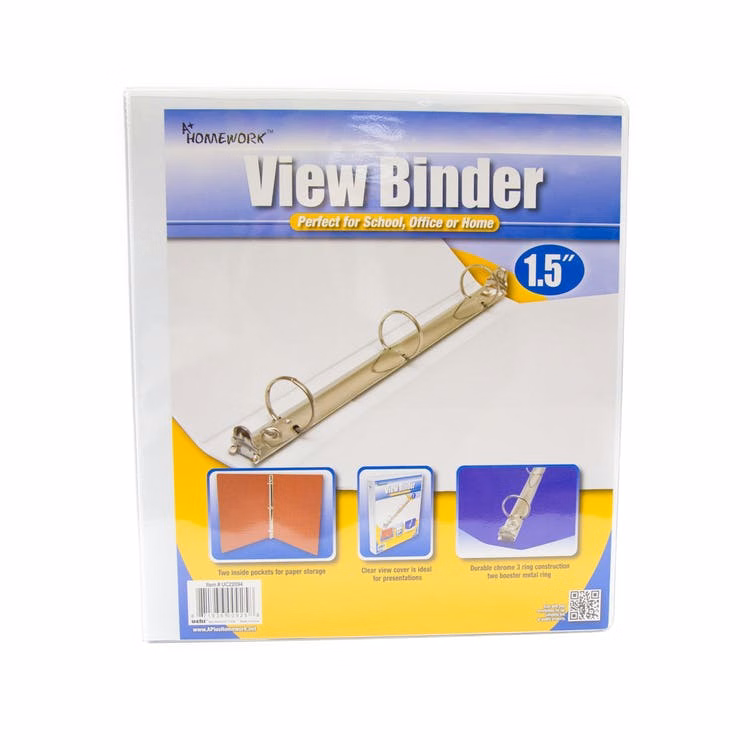 1.5" 3-Ring Binders - White 2 Pockets View Cover