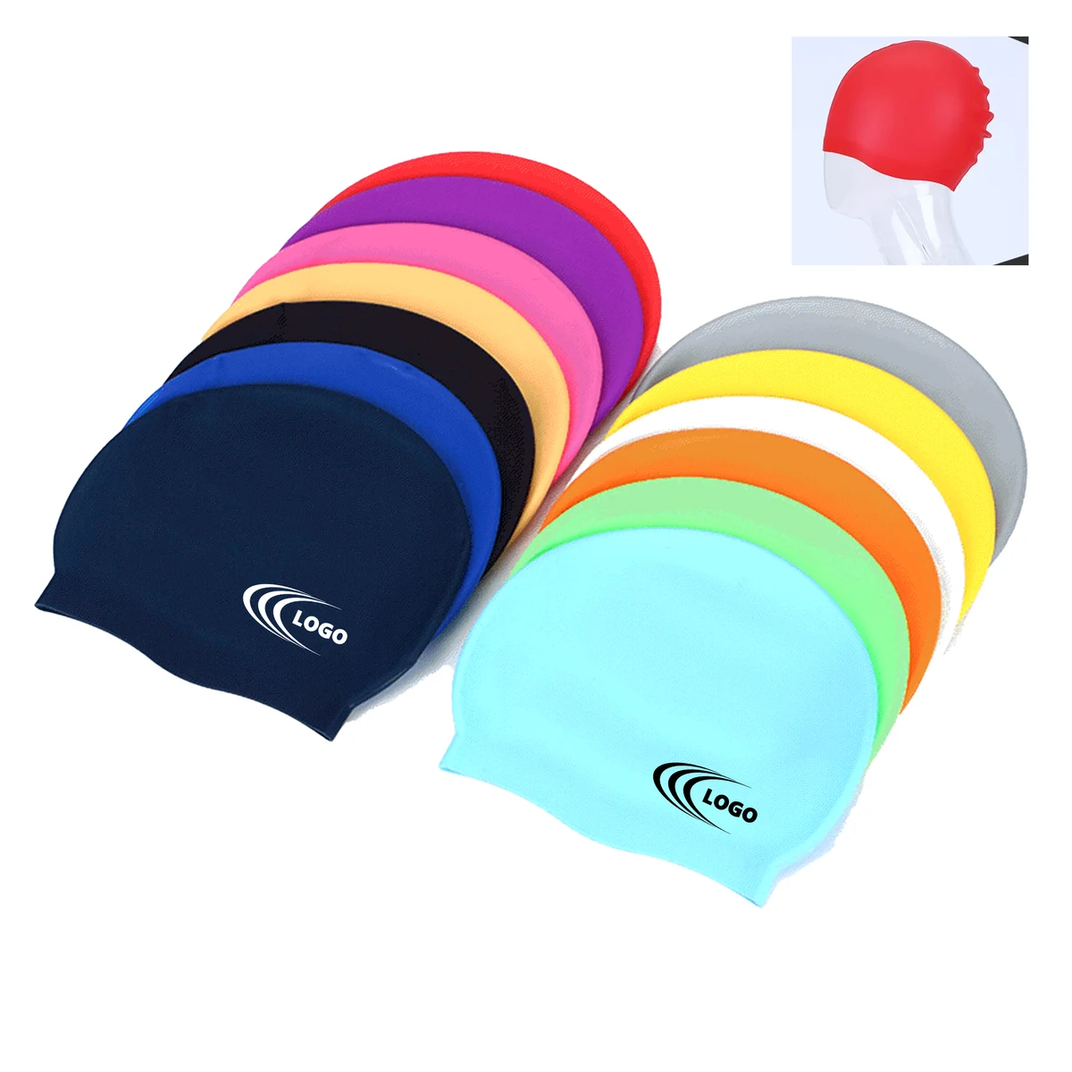 MOQ100 Adult Silicone Swim Cap Solid Color 1
