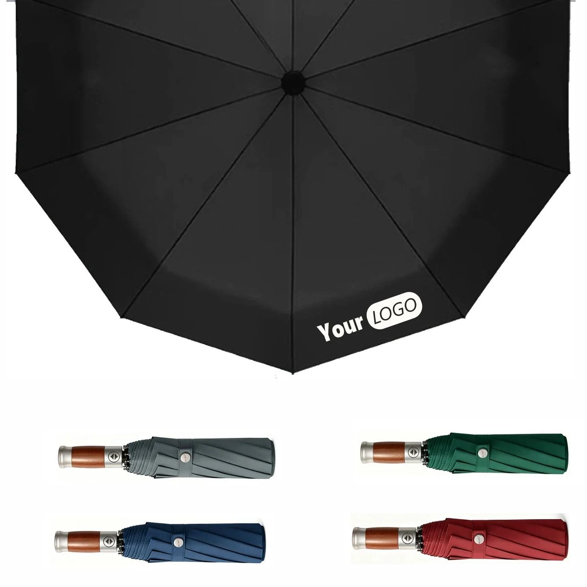 30 Rib Auto Open Wood Handle Business Umbrella Custom Logo 1