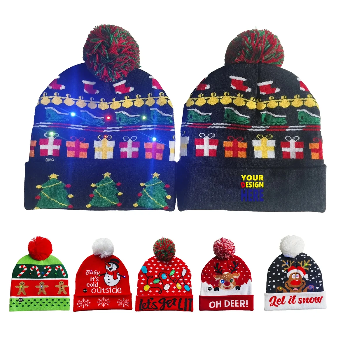 LED Xmas Light Hat Winter Christmas Sweater Beanie Knitted 1