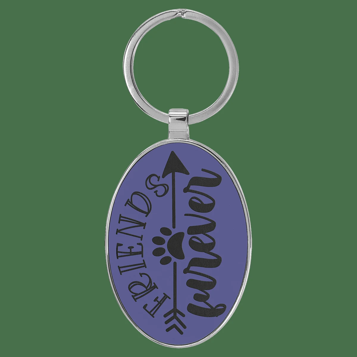 3" x 1 3/4" Leatherette/Metal Purple Oval Keychain 1