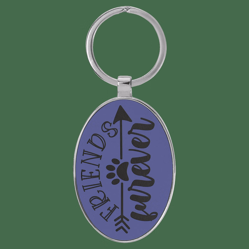 3" x 1 3/4" Leatherette/Metal Purple Oval Keychain