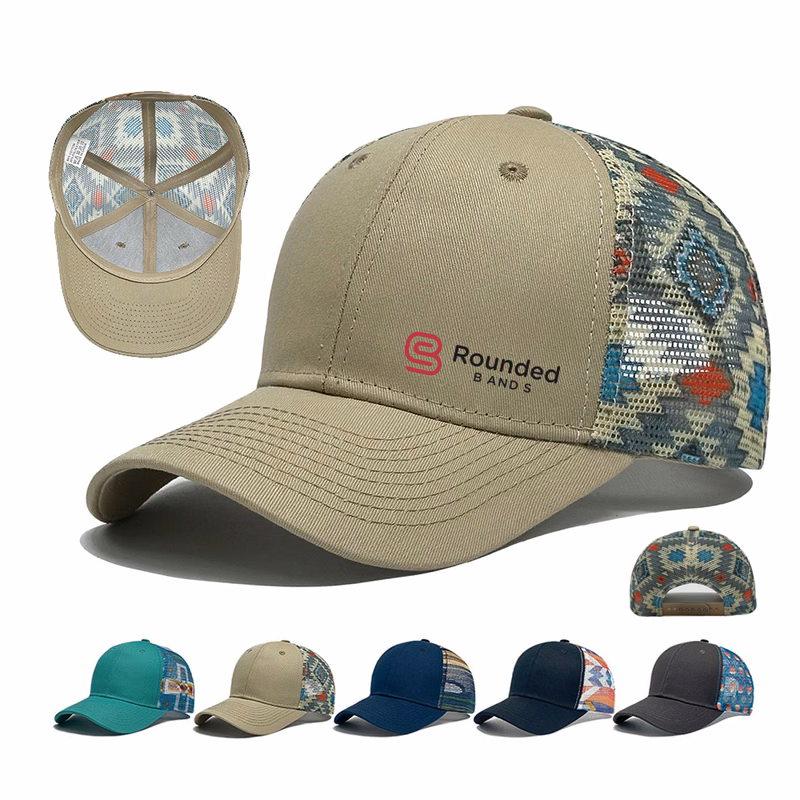 Cotton Patterned Mesh Trucker Cap With Aztec-Style