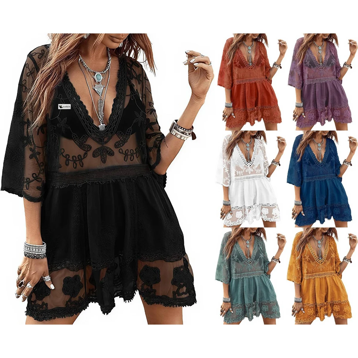 Sheer Lace Beach Bikini Cover Up 1