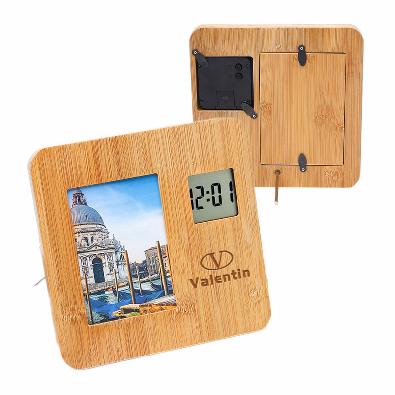 2 in 1 Bamboo Picture Frame Digital Clock