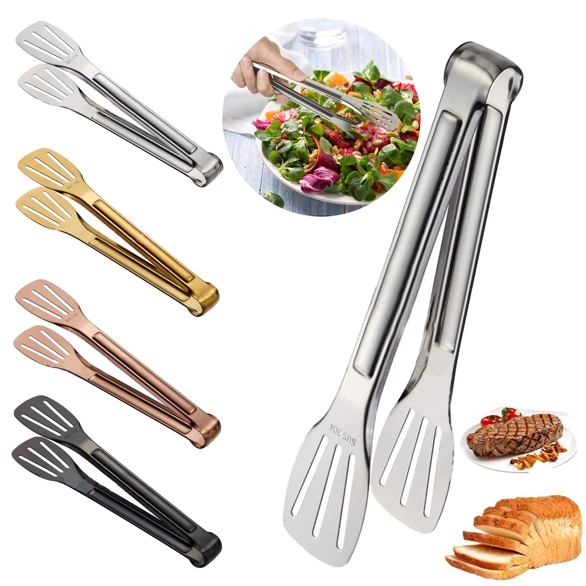 7" Stainless Steel Food Tong 1