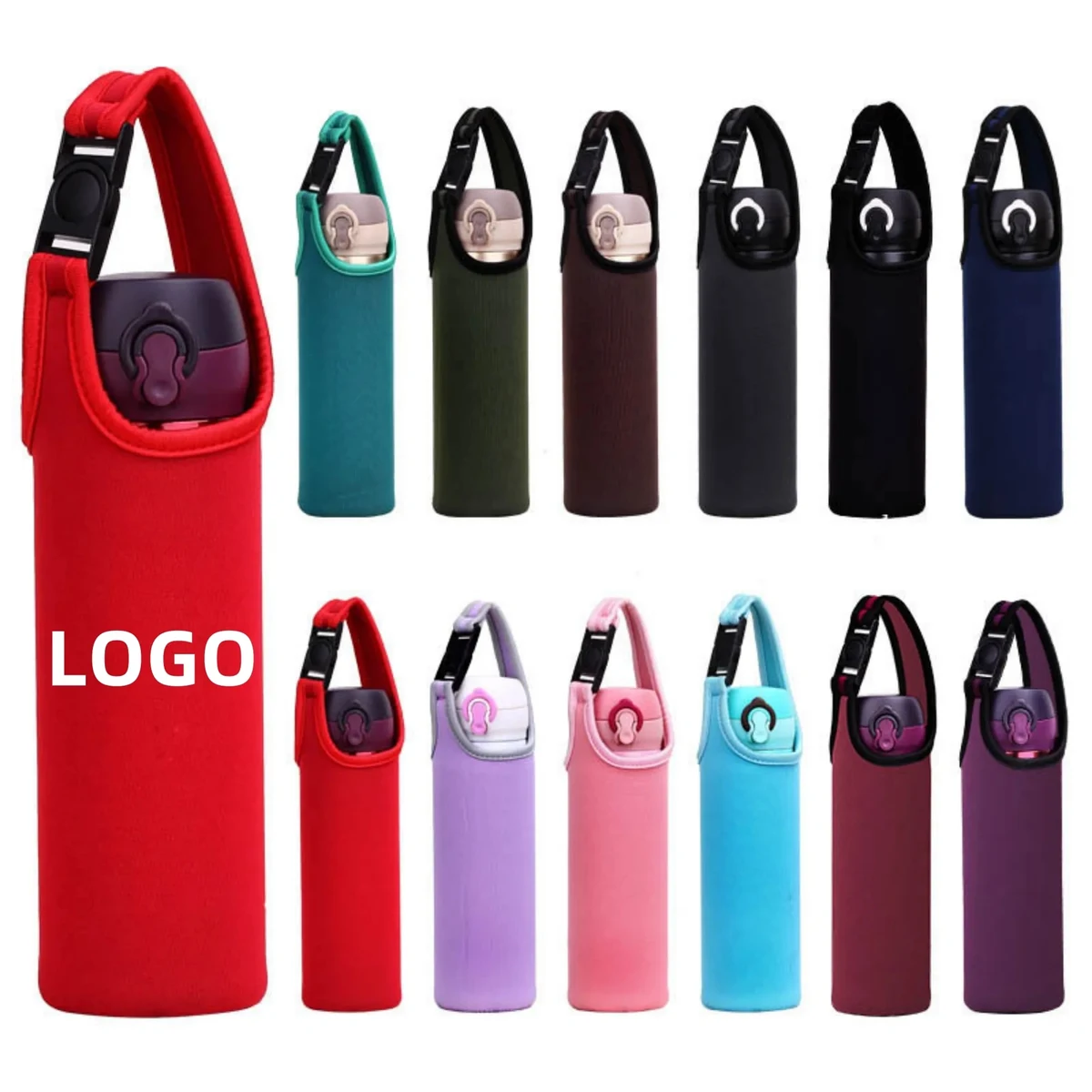 Neoprene Water Bottle Holder with Adjustable Strap, custom koozie with logo imprint 1