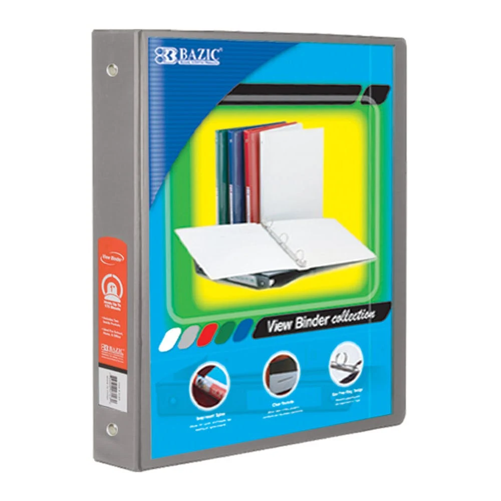 3 Ring View Binders - 1.5" Gray 2 Pockets 1