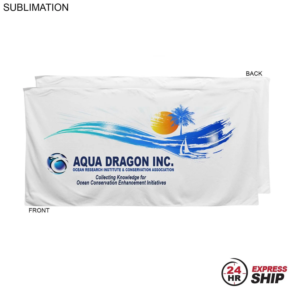 24 Hr Express Ship - Plush and Soft Velour Terry Cotton Blend White Beach Towel, 30x60, Sublimated 1