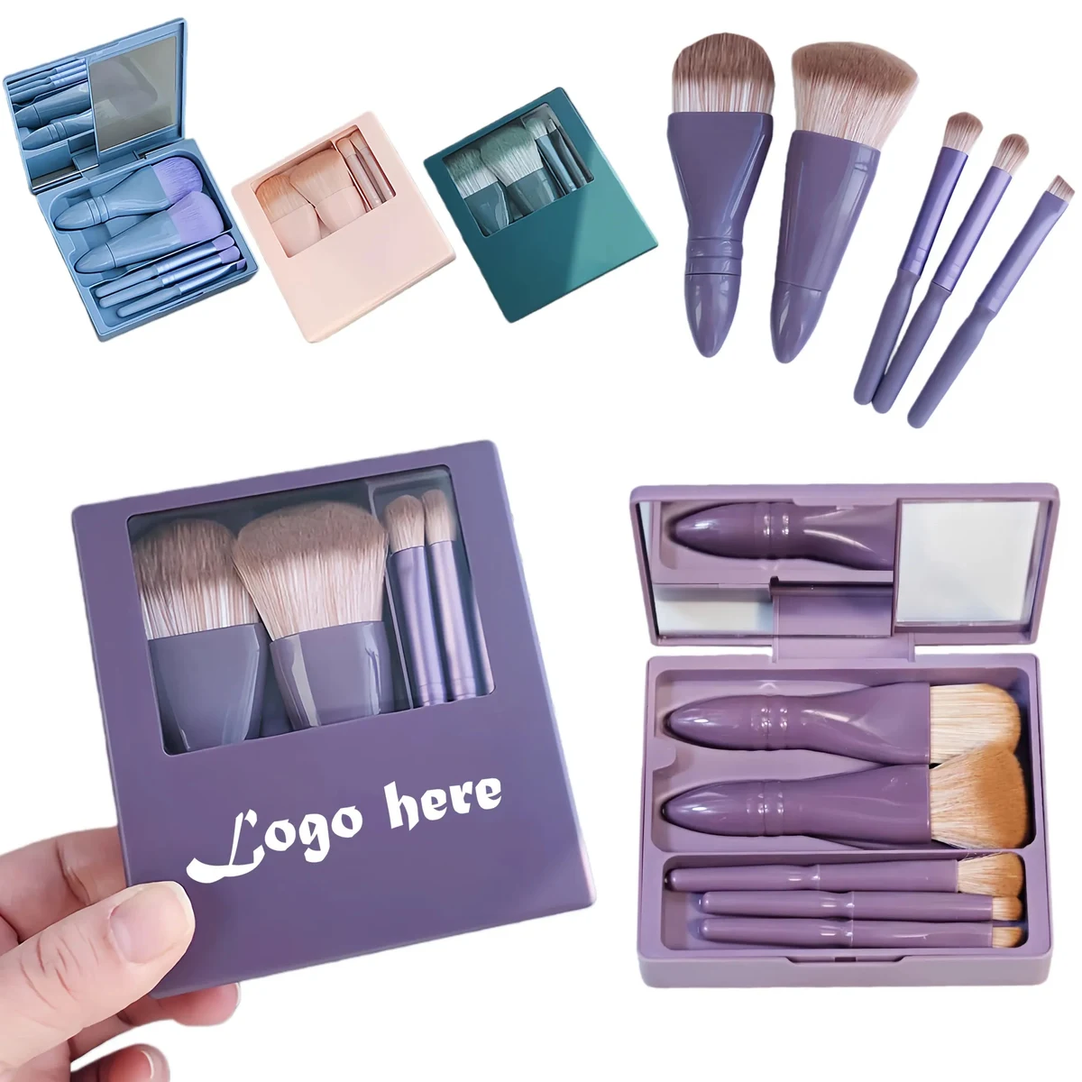 Portable 5-Piece Makeup Brush Set With Mirror 1