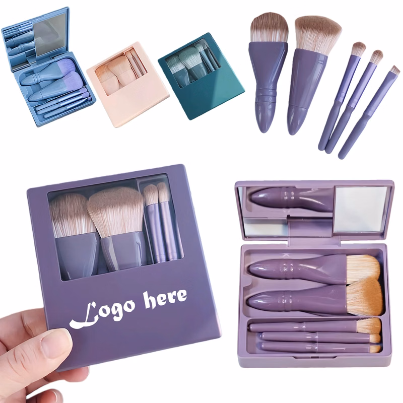 Portable 5-Piece Makeup Brush Set With Mirror