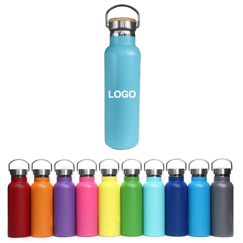 22 oz Double Wall Stainless Steel Vacuum Bottle w/Bamboo Lid, custom water bottle with logo imprint 1