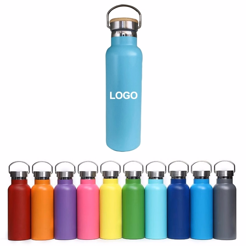 22 oz Double Wall Stainless Steel Vacuum Bottle w/Bamboo Lid