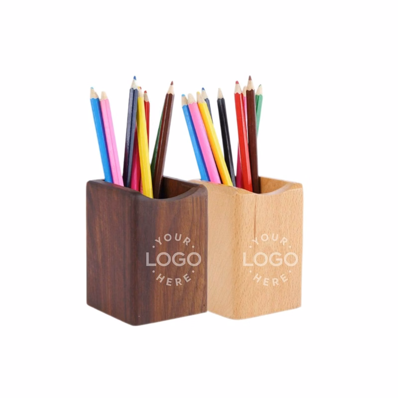 MOQ 10pcs Wood Desk Pen Pencil Holder
