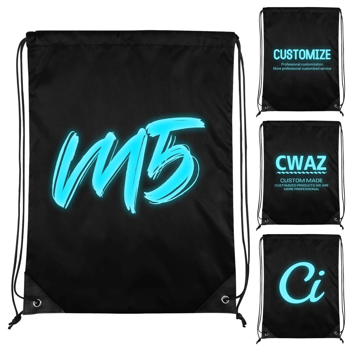 Glow Imprint Polyester Drawstring Bag 1