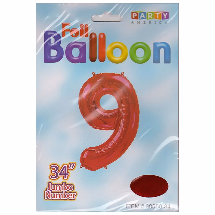 Mylar Number 9 Balloons - Red 34"
