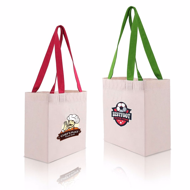 Colored Handle Cotton Tote Bag With Gusset