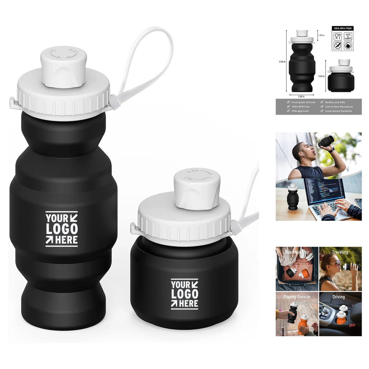 10.8OZ BPA Free Reusable Silicone Foldable Portable Leakproof Collapsible Water Coffee Bottle 1