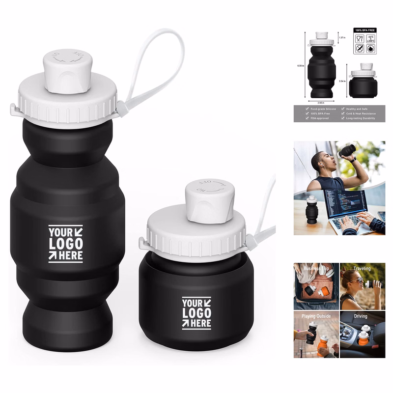 10.8OZ BPA Free Reusable Silicone Foldable Portable Leakproof Collapsible Water Coffee Bottle