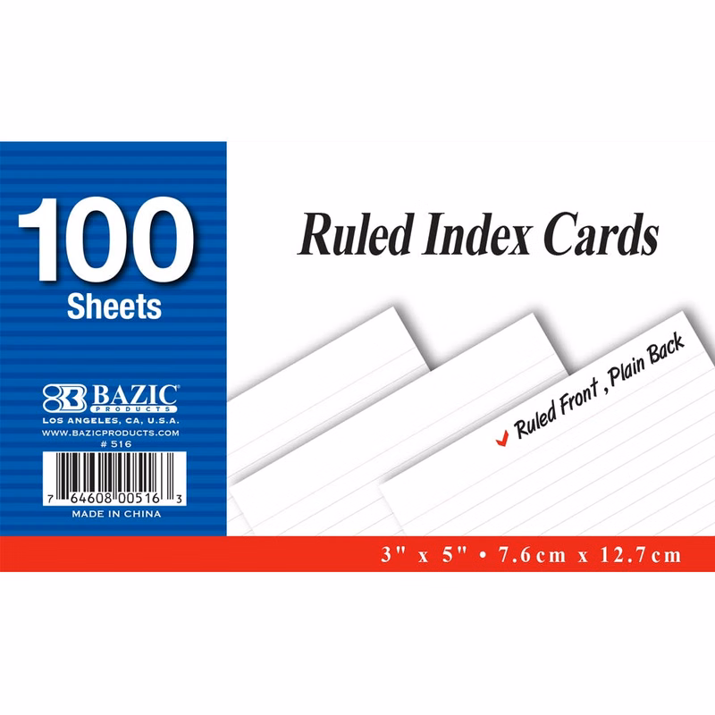 Index Cards - Ruled White 100 Cards 3" x 5"