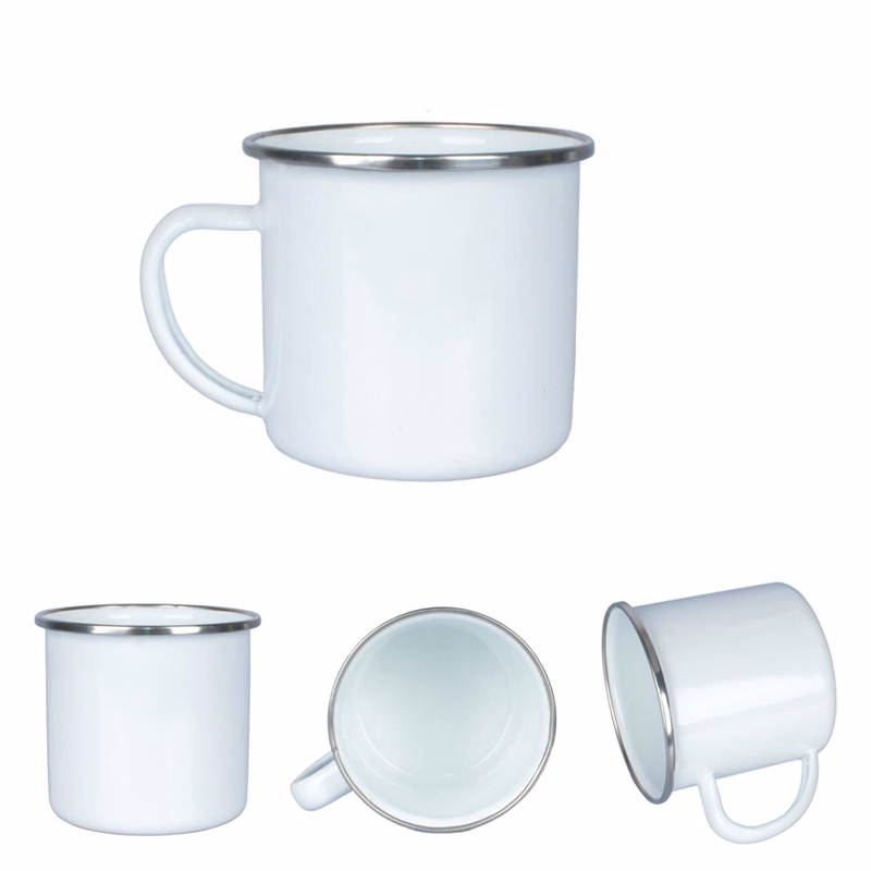 12OZ Enameled Steel Cup with Stainless Steel Rim