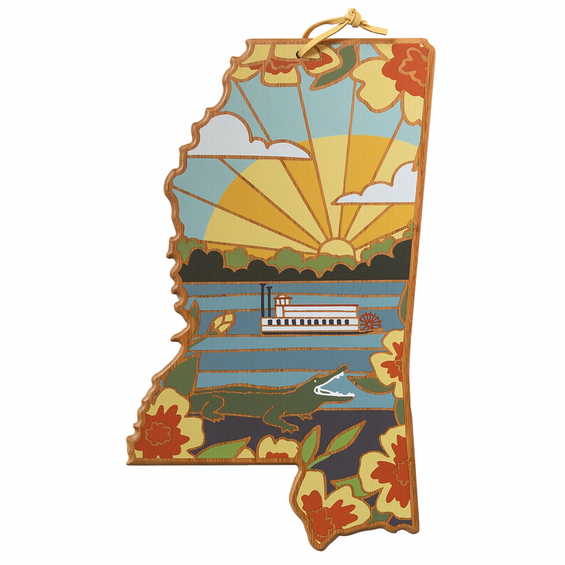 Mississippi State Shaped Serving and Cutting Board with Artwork by Summer Stokes