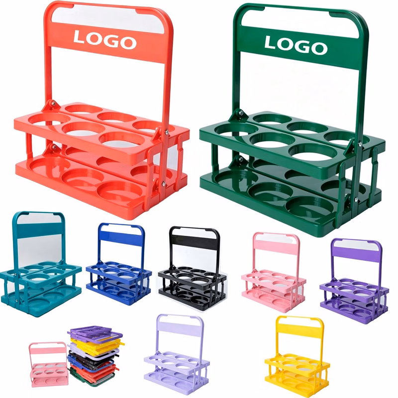 6-Bottle Foldable Plastic Wine Carrier with Handle for Bar