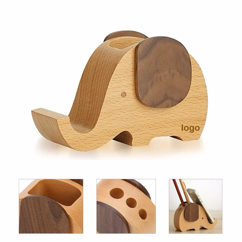 Elephant Shape Wood Phone Stand
