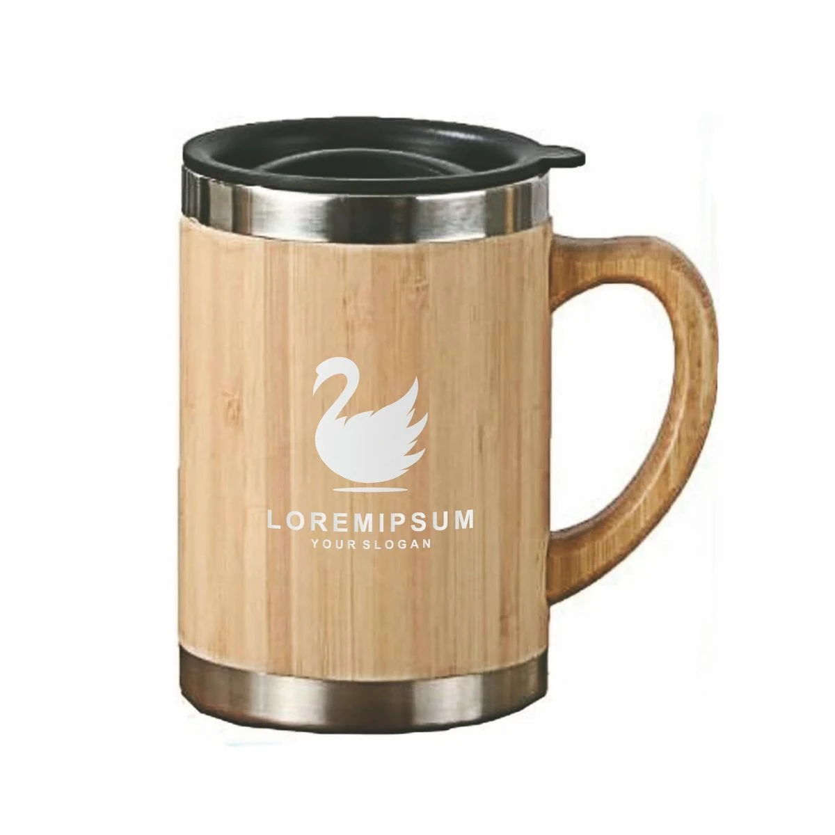 Coffee Mug, Stainless Steel Bamboo Travel Mug with Handle, Bamboo Insulated Water Bottle, 12oz 1
