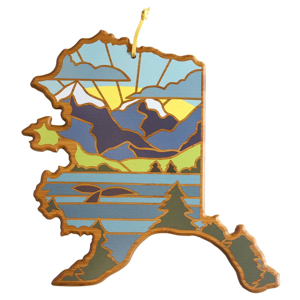 Alaska State Shaped Serving and Cutting Board with Artwork by Summer Stokes 1