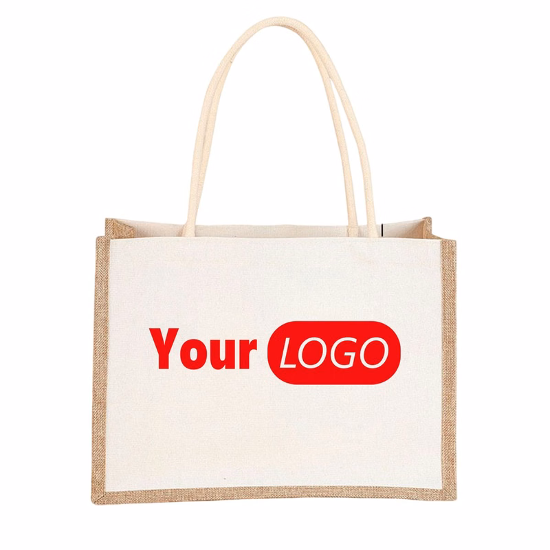 Horizontal Jute Canvas Tote Bag