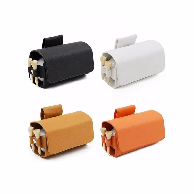 Premium PU Leather Golf Ball Holder with Tee Slots