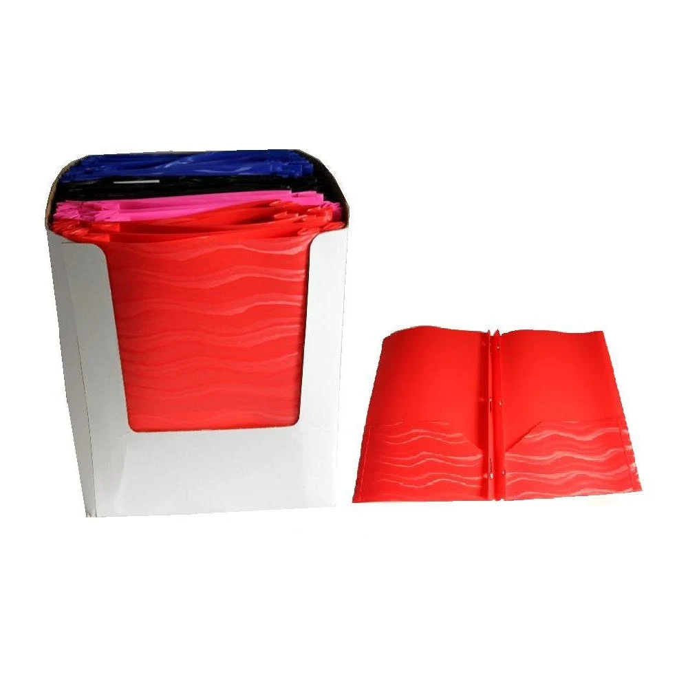 Poly 2 Pocket Folders - Assorted Wave Colors 3 Prongs 1