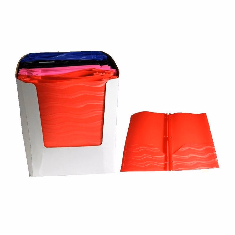 Poly 2 Pocket Folders - Assorted Wave Colors 3 Prongs