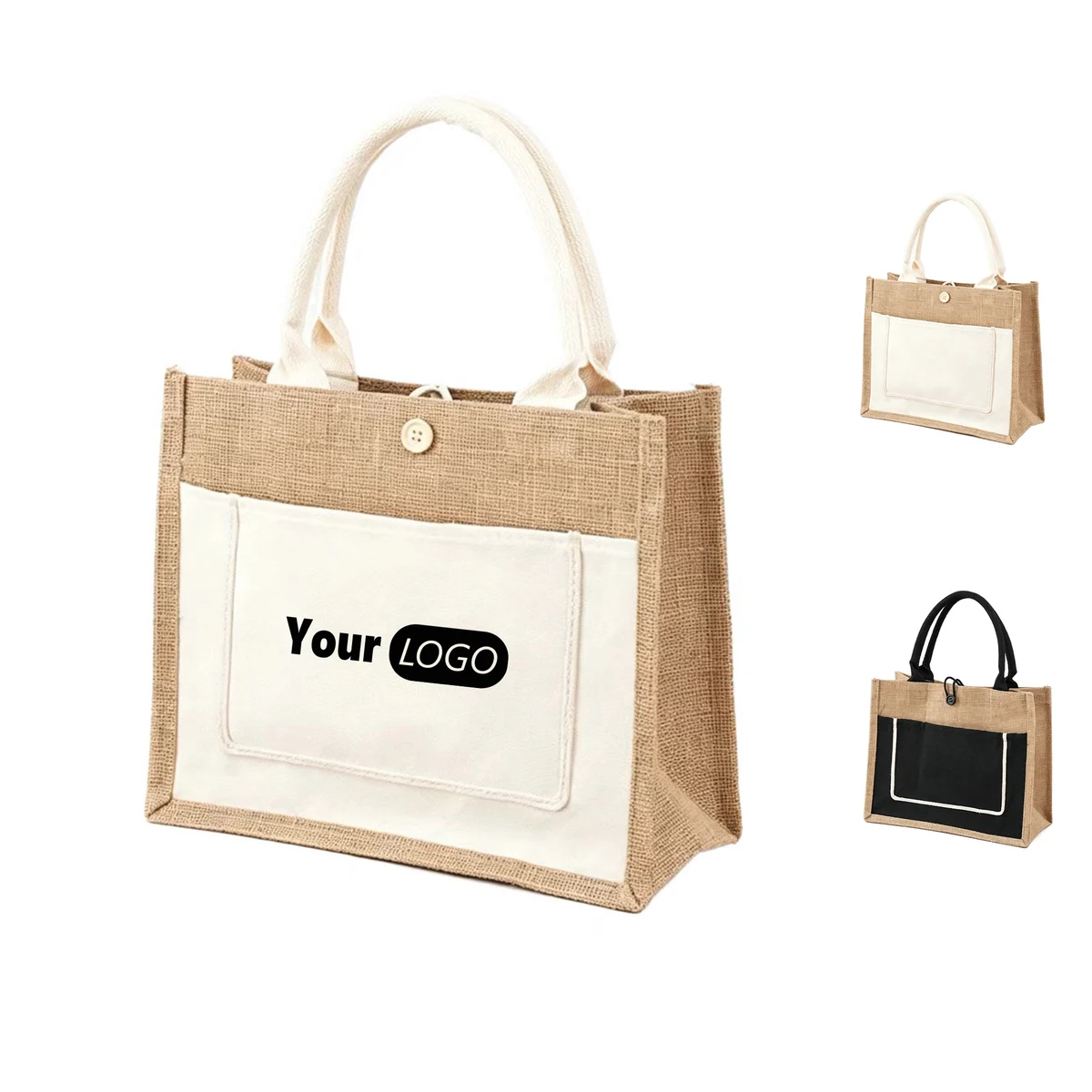 Natural Jute Tote Hand Bag, custom tote bag with logo imprint 1