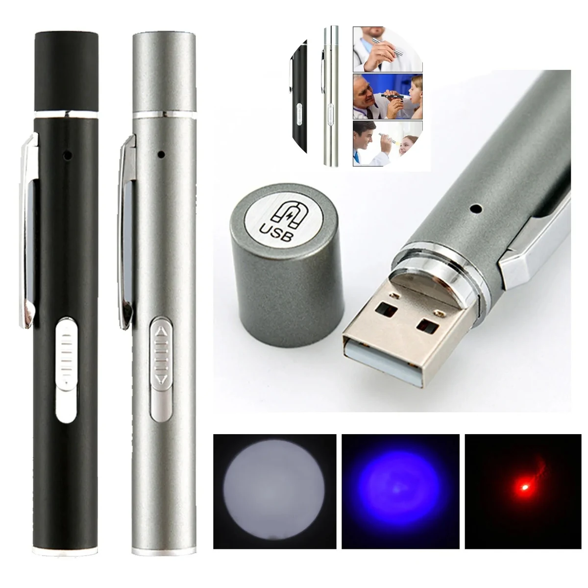 3in1 USB Rechargeable Mini LED Flashlight Pen 1