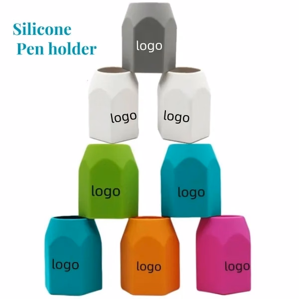 Silicone pen holder simple color geometric desktop storage