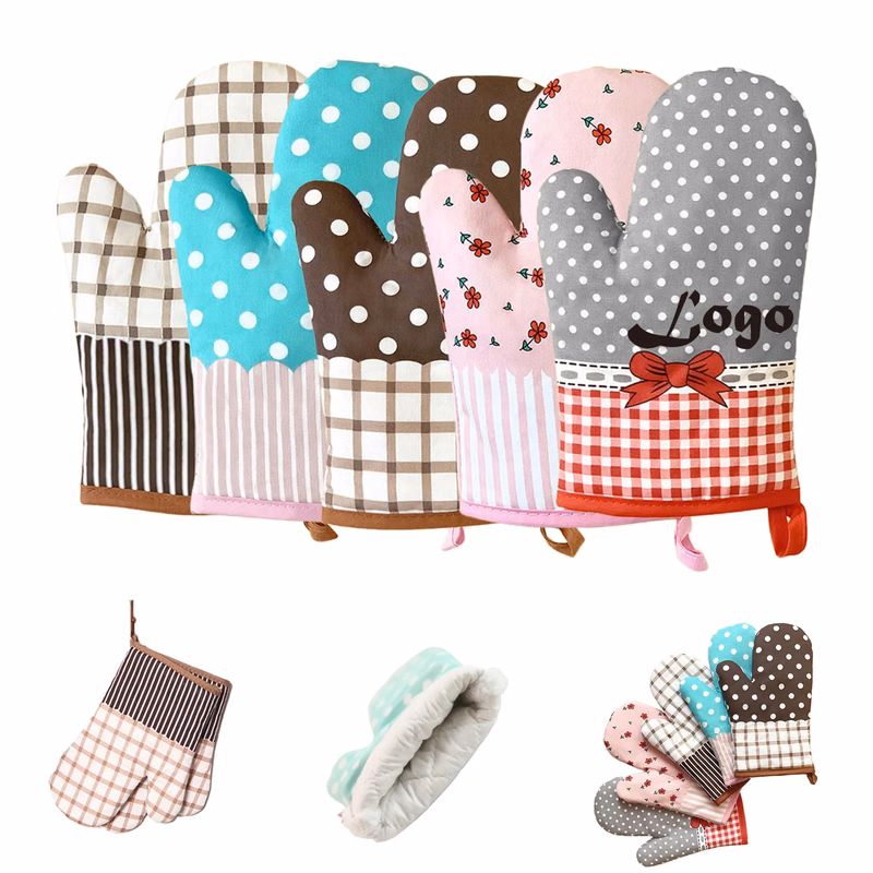 Country Style Cotton Oven Mitts - Heat Resistant and Durable
