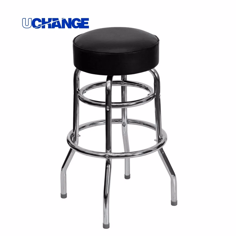 Round Padded Bar Stool With Double Ring Chrome Base