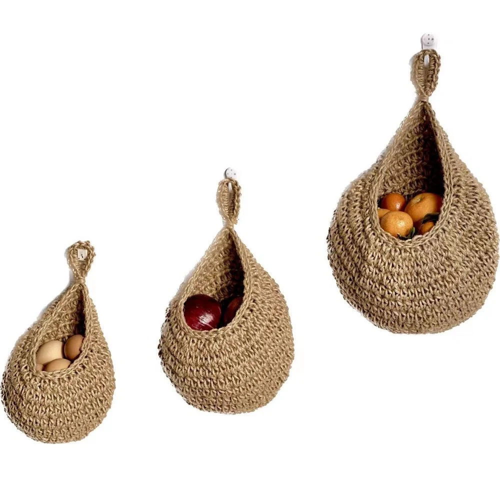 Wall-mounted Fruit Basket With Vegetable Pouch Made Of Hemp Rope Weaving 1