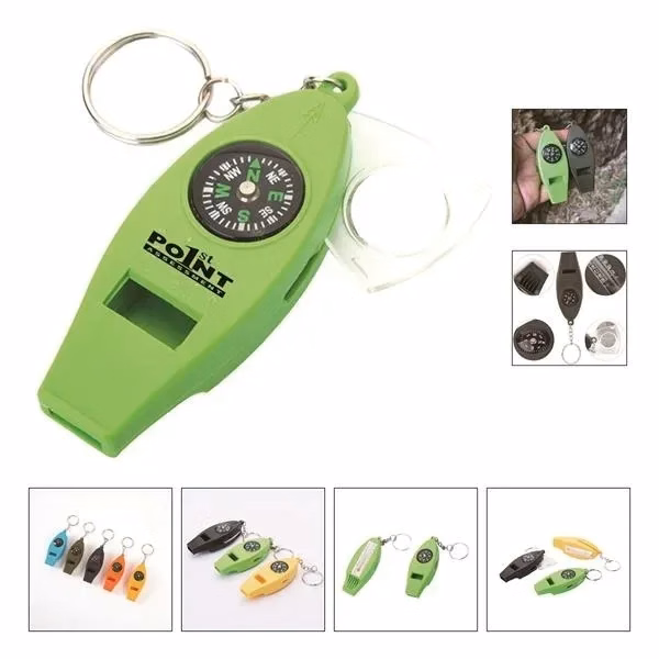 Custom 4 in 1 Emergency Survival Whistle Compass Thermometer — Outdoor Promo