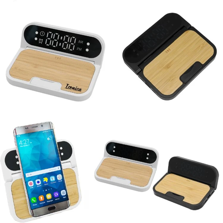 Bamboo 3-in-1 Wireless Charging Pad with Digital Clock 1