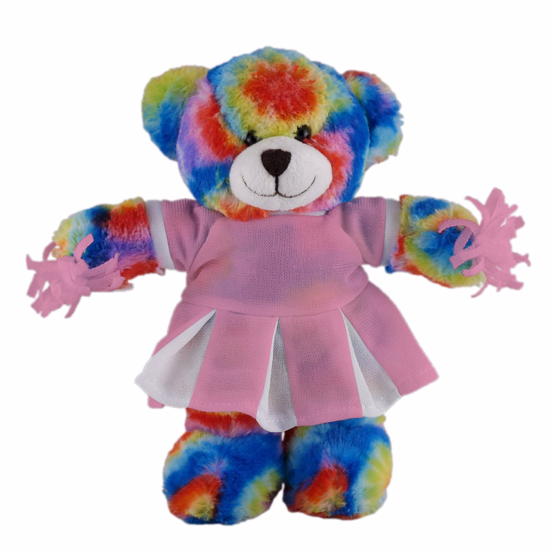 Soft Plush Stuffed Tie Dye Bear with Cheerleader Outfit