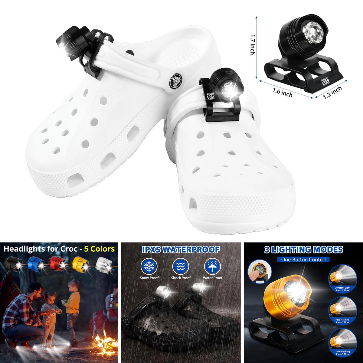 2Pcs Adults Kid Walking Hiking Lights Flashlights Waterproof Croc Headlights Shoes 1