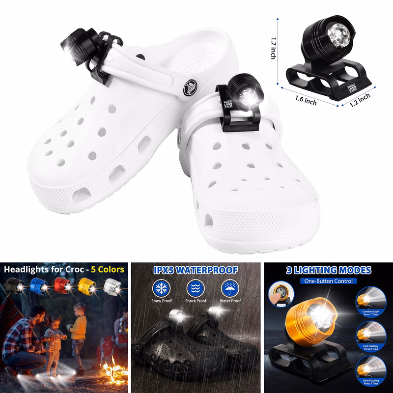 2Pcs Adults Kid Walking Hiking Lights Flashlights Waterproof Croc Headlights Shoes