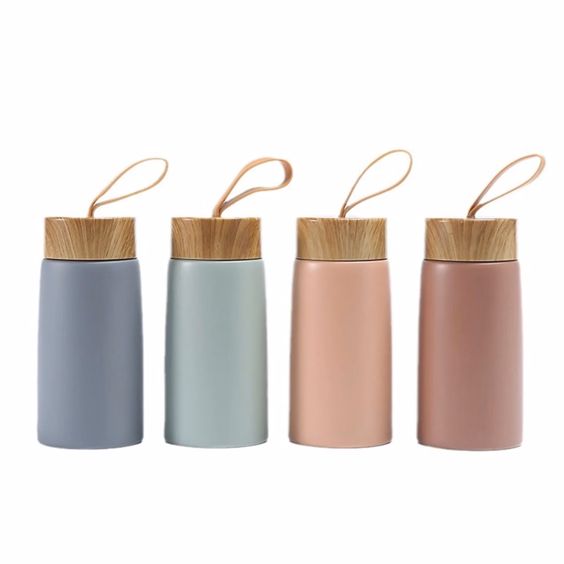 9 Oz. Wood Grain Lid Insulated Coffee Mug with Rope