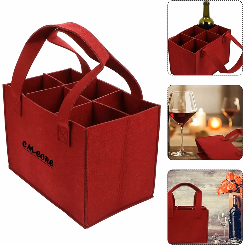 6 Bottle Felt Wine Carrier With Divider