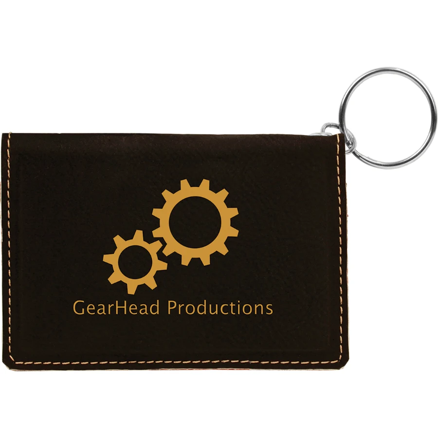 4 1/4" x 3" Black/Gold Leatherette Keychain ID Holder 1